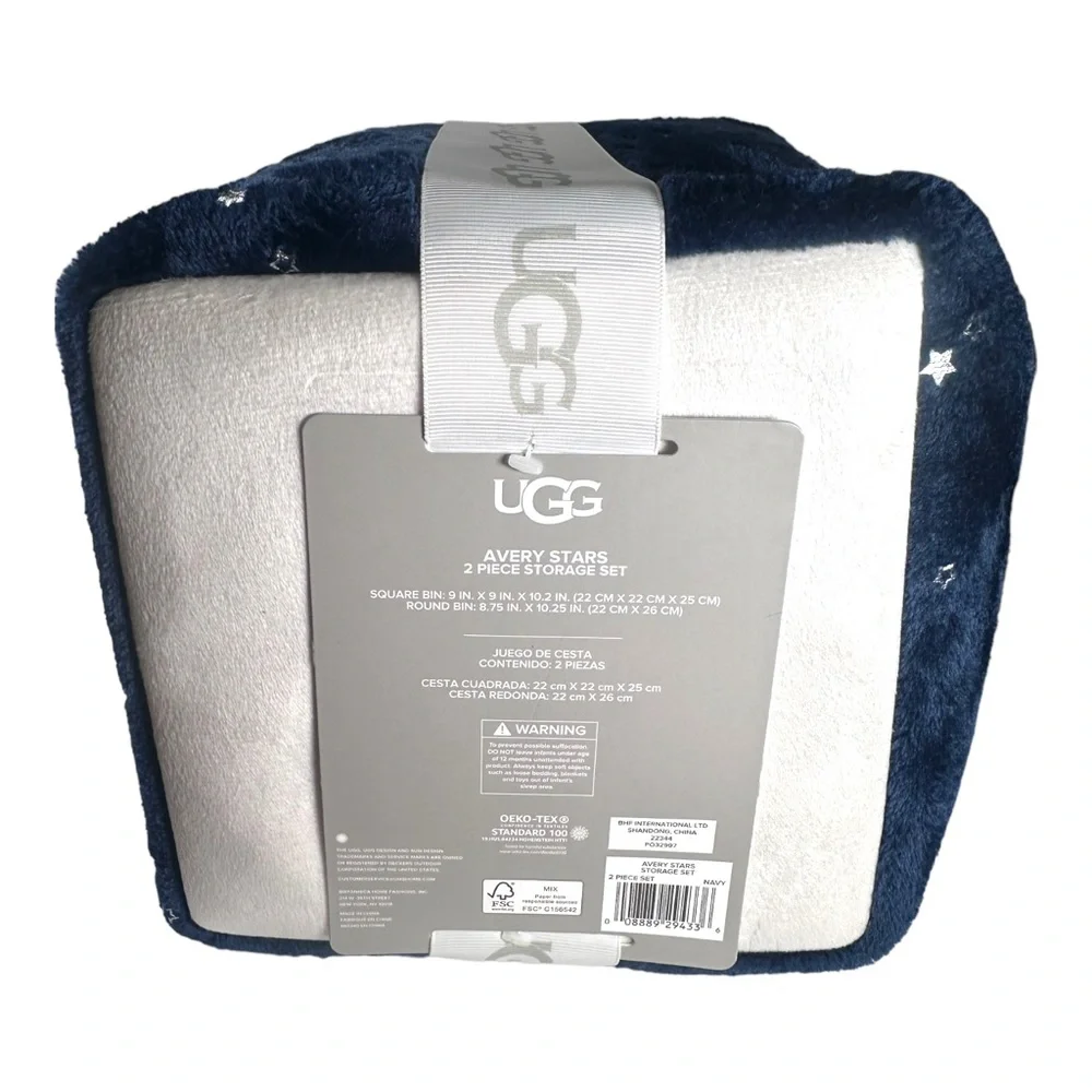 UGG Avery 2 Piece Storage Set Blue/Silver Plush Bins - Picture 3 of 4